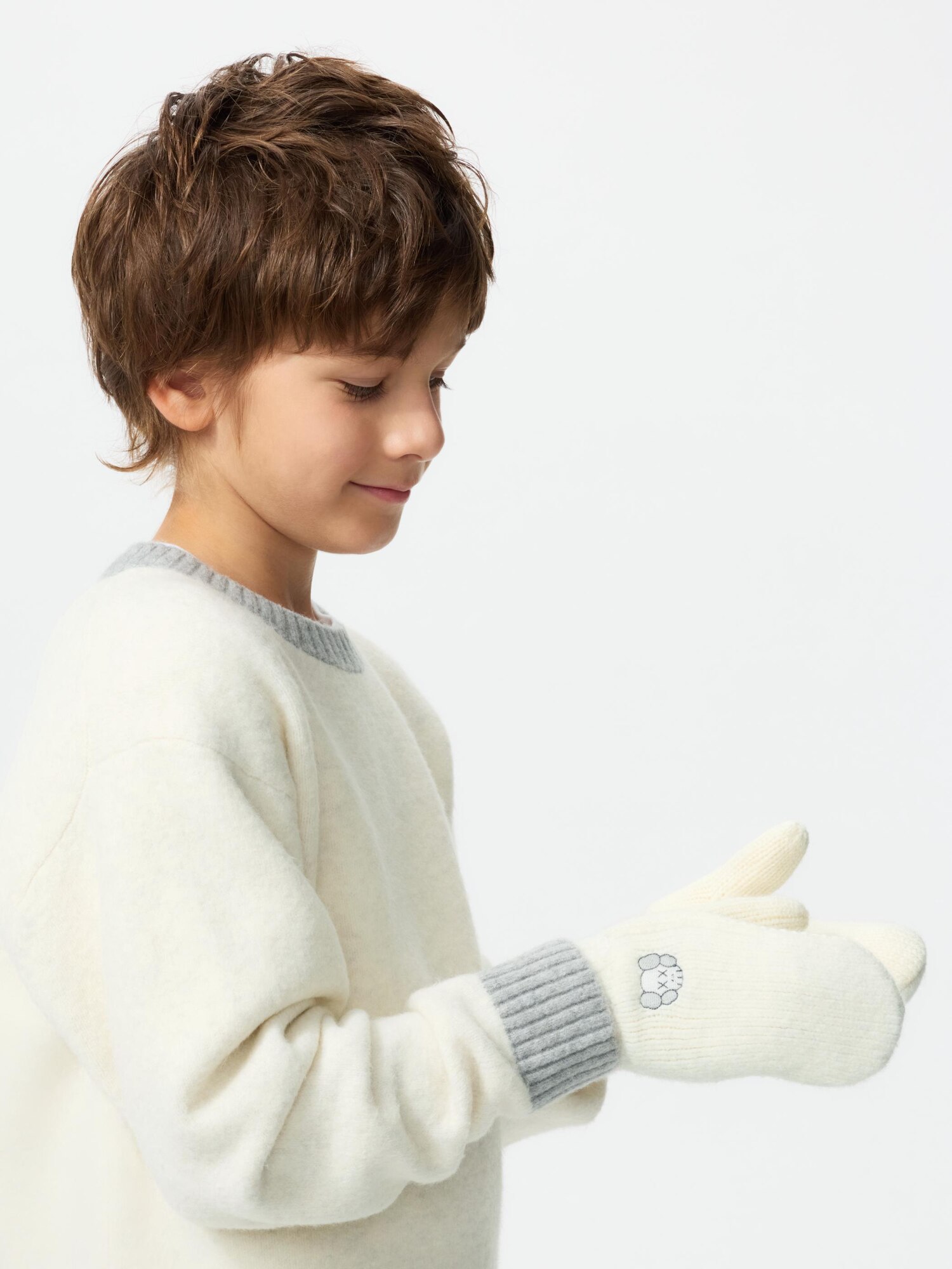 Детские вязаные перчатки-митенки KAWS с теплоизоляцией Heattech