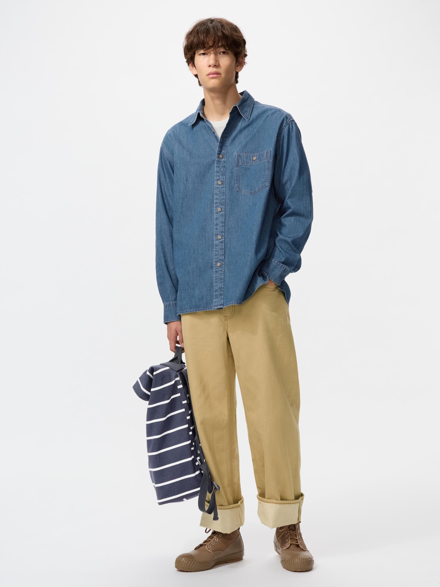 Рубашка из легкого денима оверсайз (с длинным рукавом)