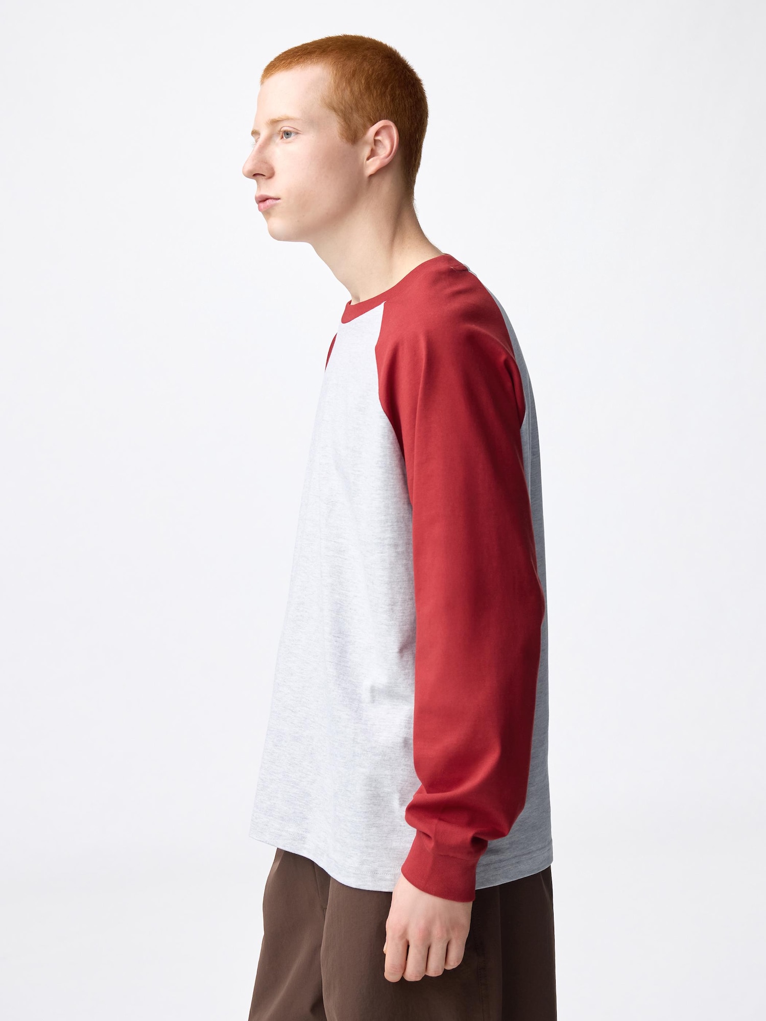 GU тяжелая хлопковая футболка с круглым вырезом (длинные рукава) реглан