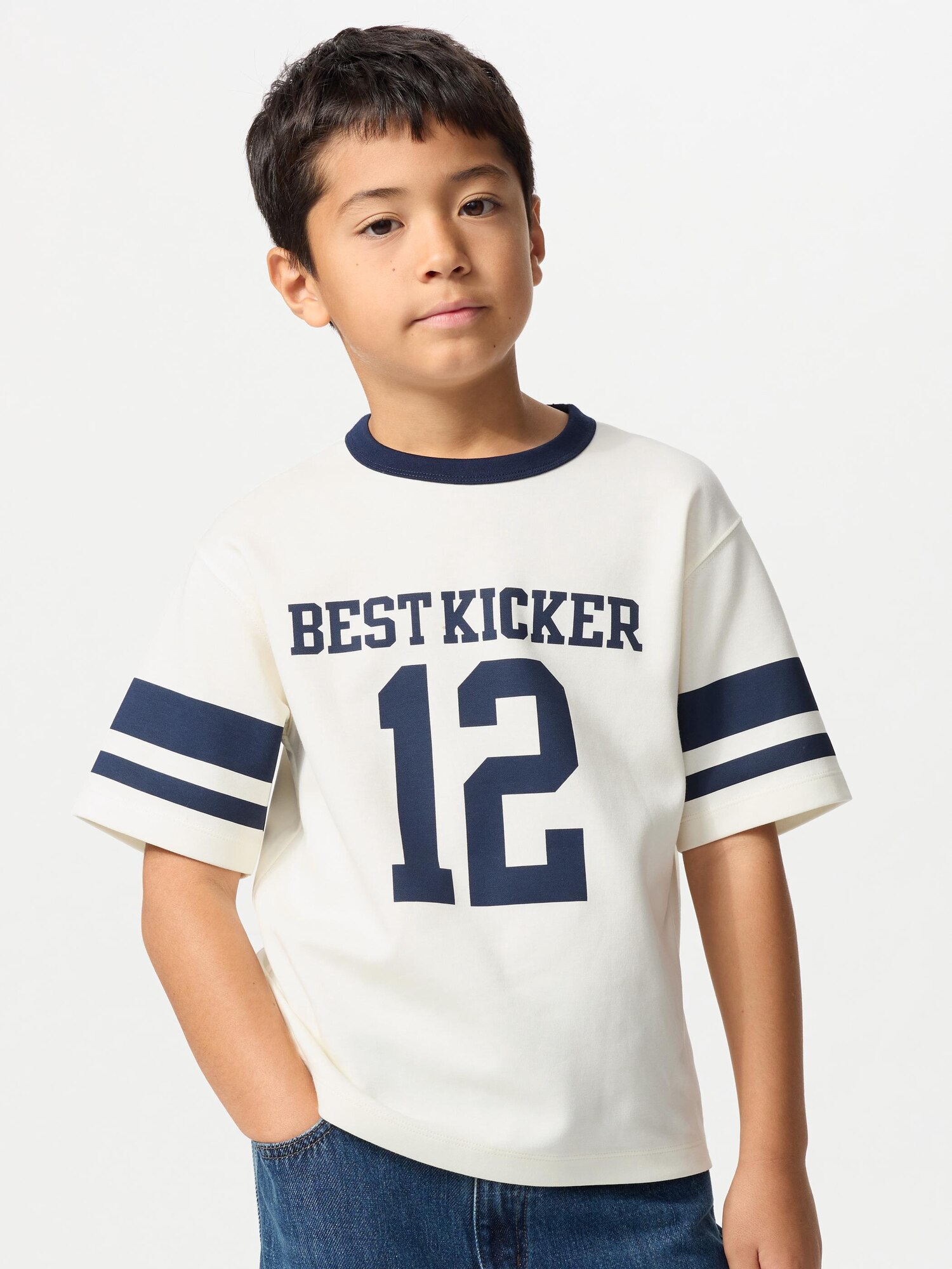 Детская футболка с круглым вырезом из хлопка AIRism с графическим принтом (линии)