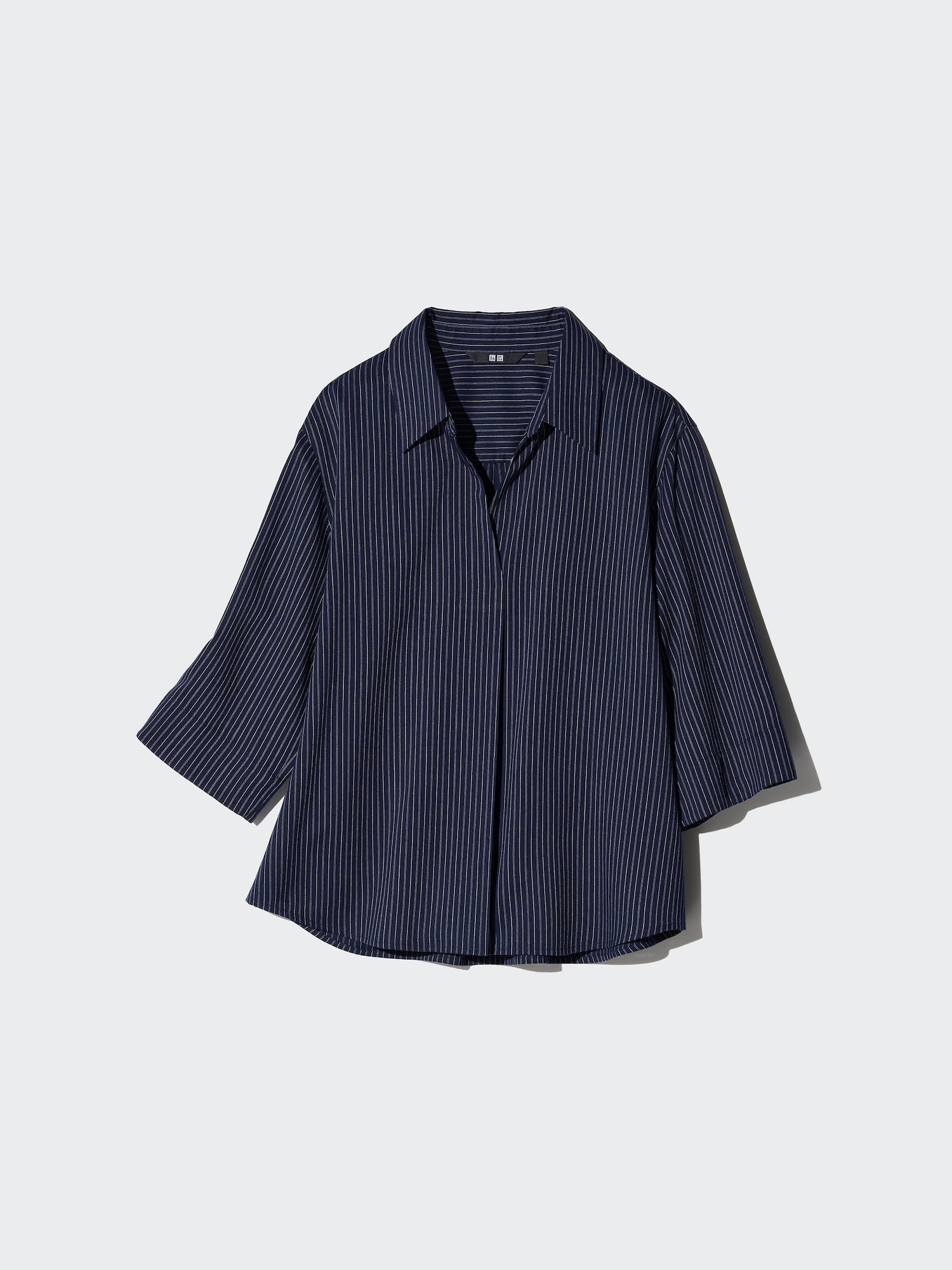 Блузка из вискозы с воротником-стойкой в полоску (рукав 3/4)