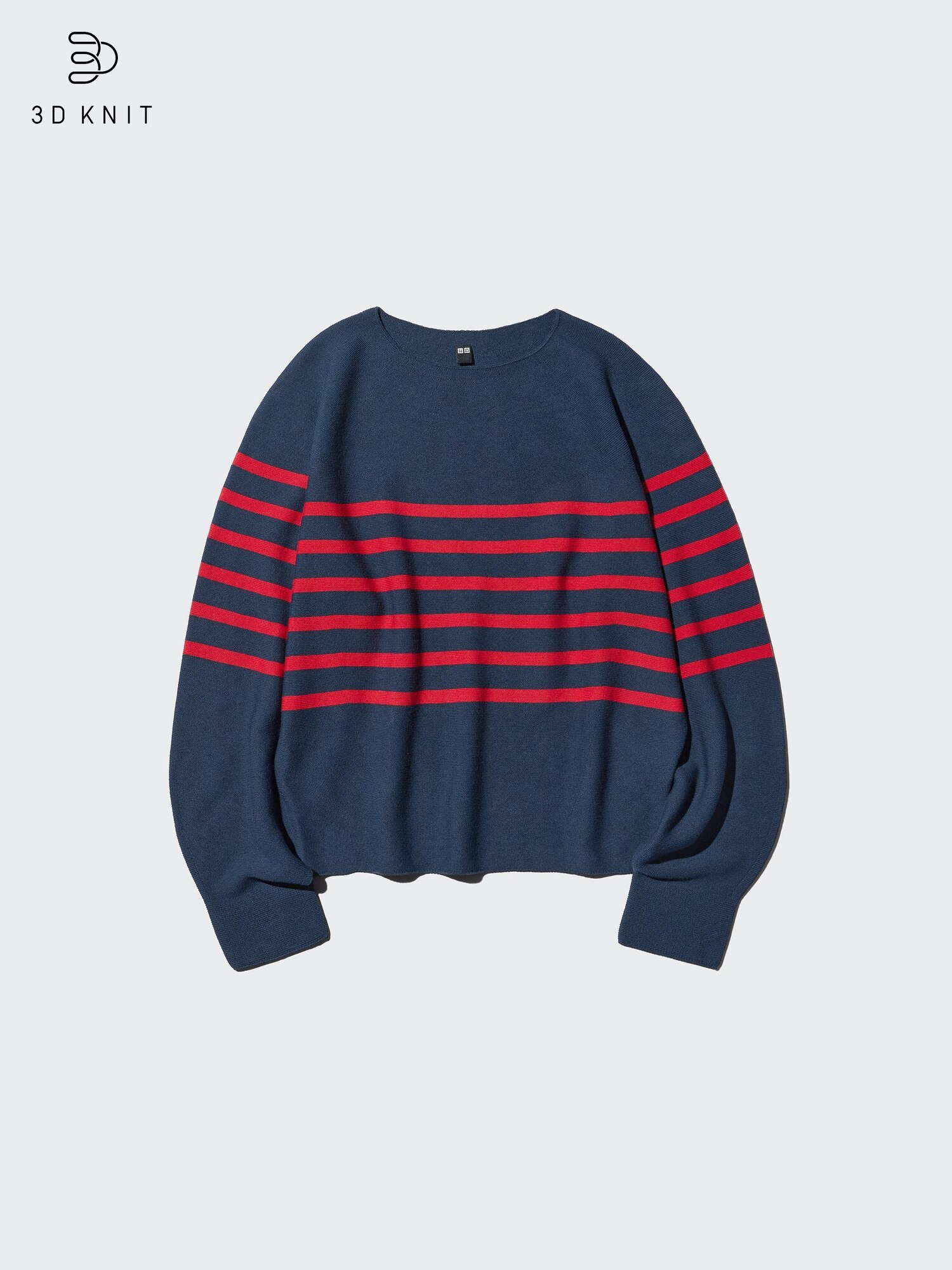 Свитер с объемными рукавами, 3D вязка, хлопок, полоска