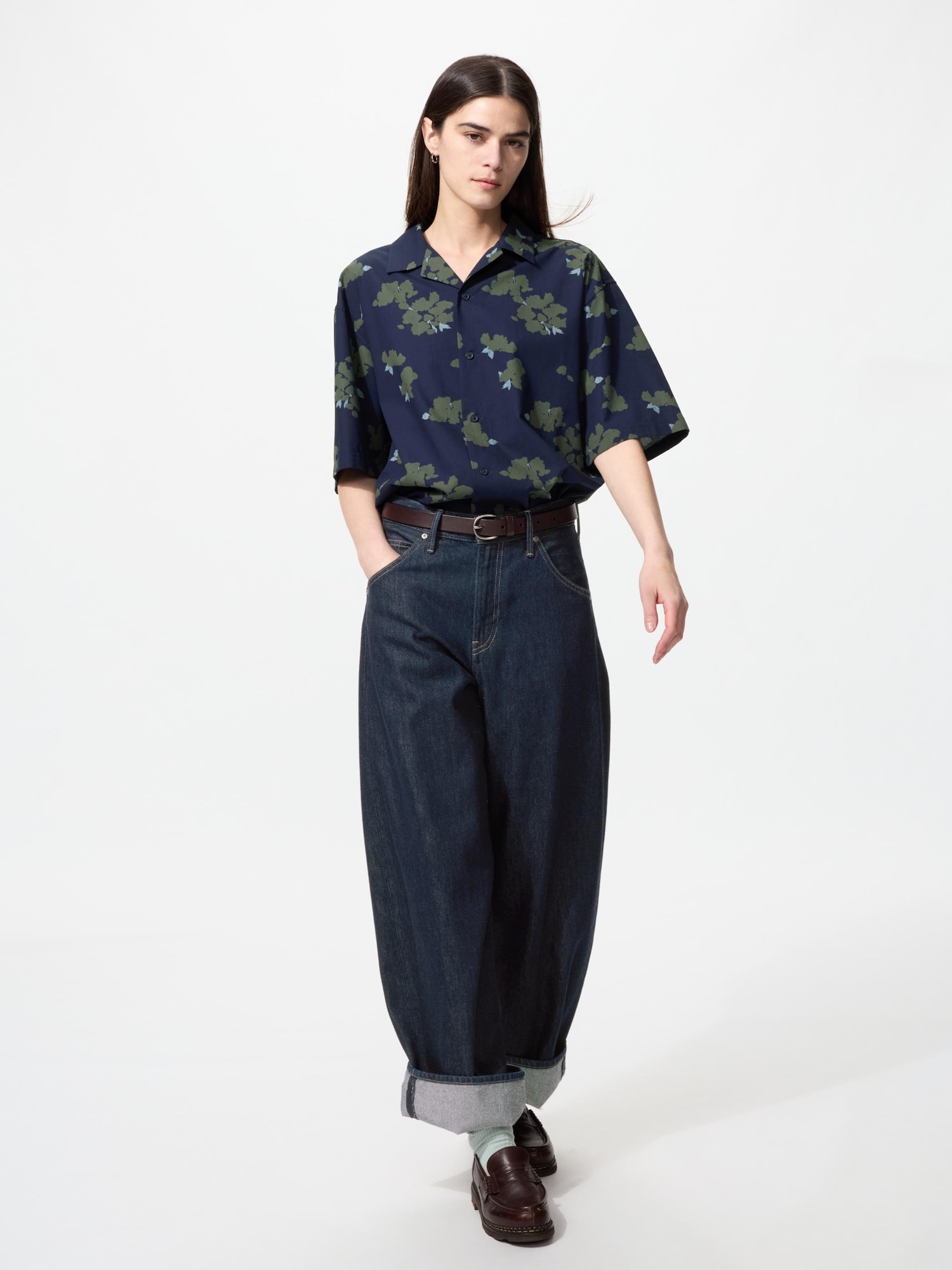 Рубашка с отложным воротником (короткий рукав, принт) A