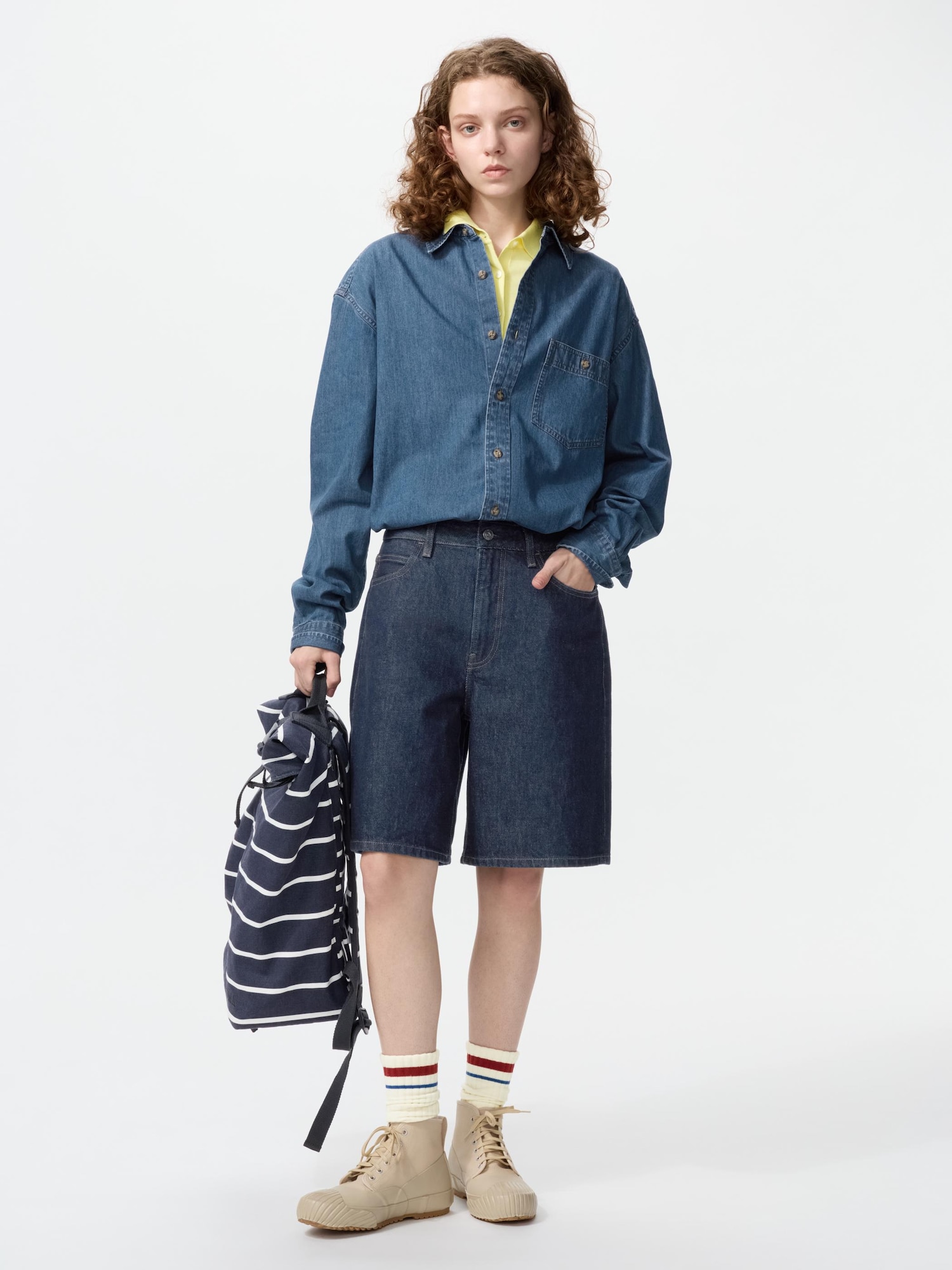 Рубашка из легкого денима оверсайз (с длинным рукавом)