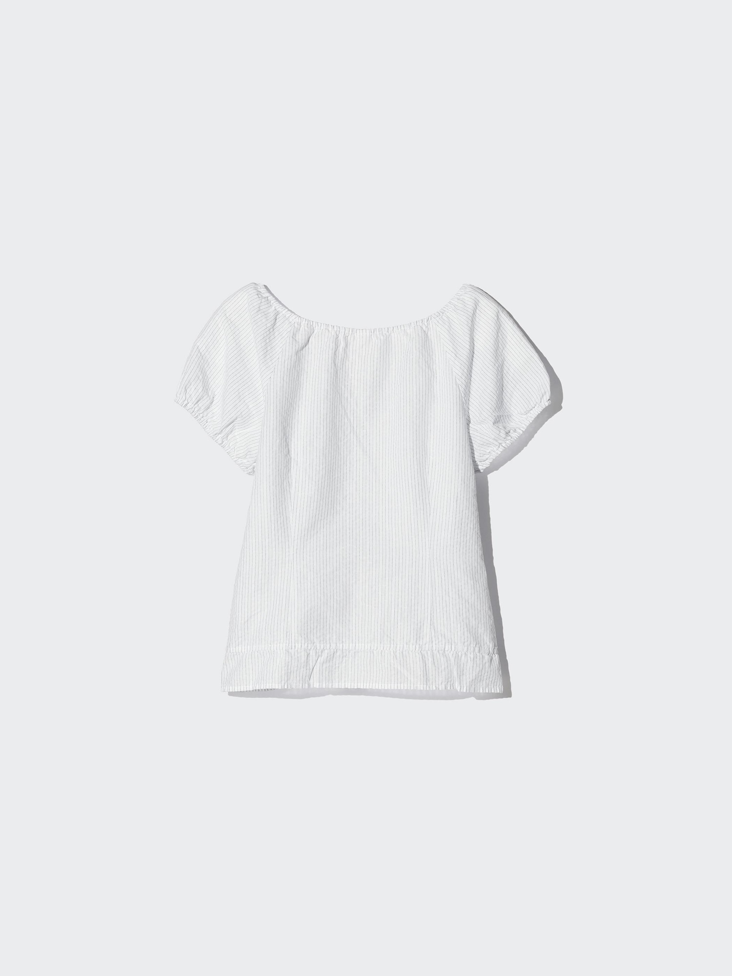 Блузка с круглым вырезом из смесовой льняной ткани (короткий рукав)