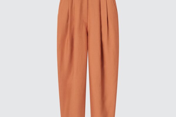 Плиссированные зауженные брюки из льняной смеси Lyocell