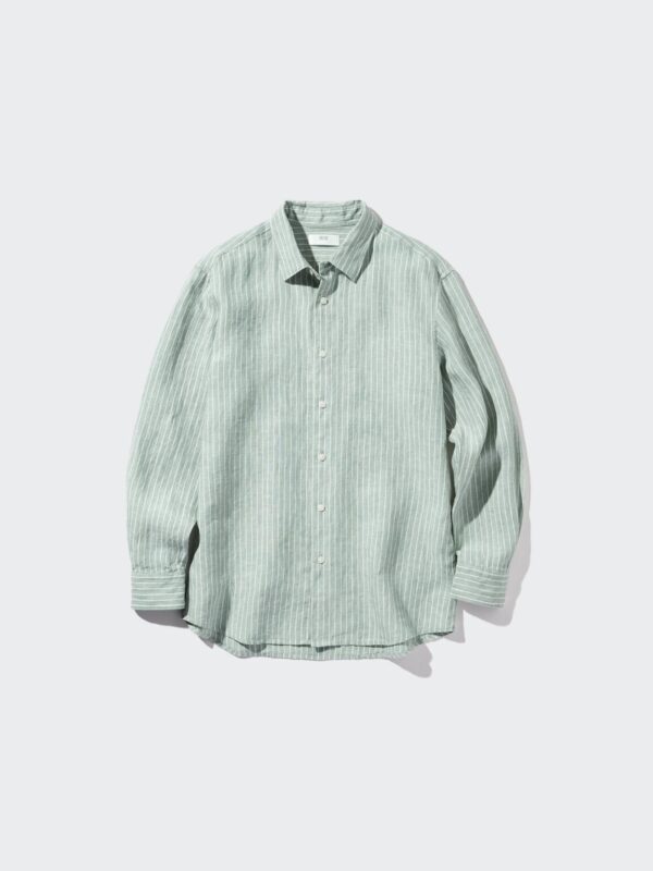 Рубашка обычного покроя из 100% высококачественного льна (в полоску, с обычным воротником)