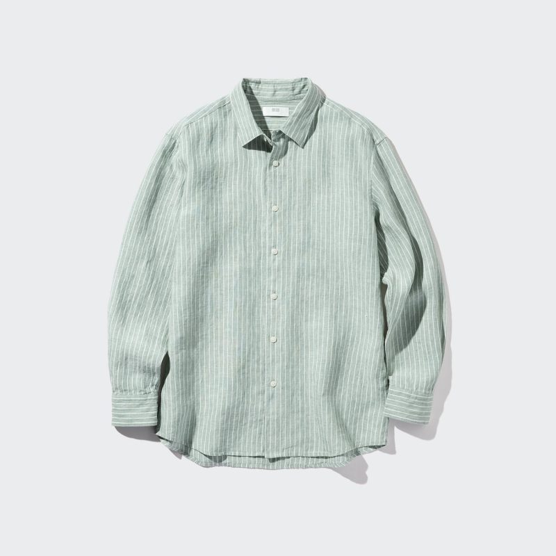 Рубашка обычного покроя из 100% высококачественного льна (в полоску, с обычным воротником)