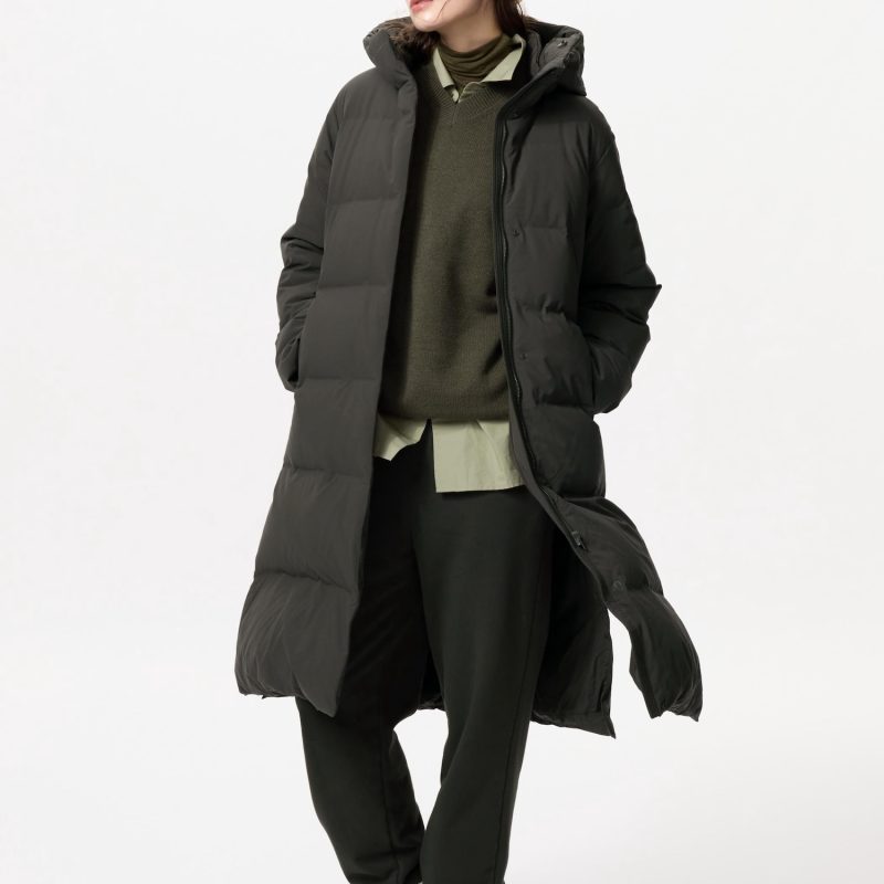 Длинное бесшовное пуховое пальто