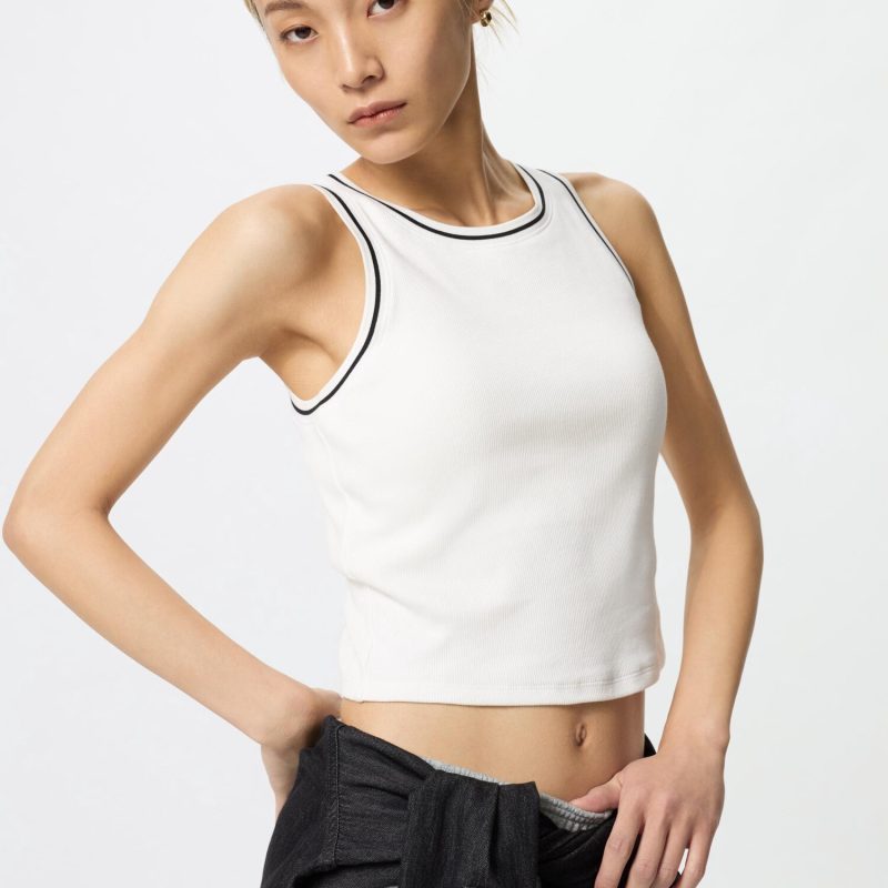 Укороченный топ-бюстгальтер без рукавов в рубчик (трапециевидной формы)