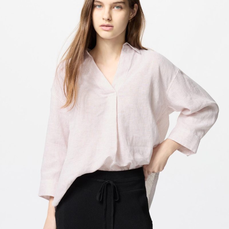 Рубашка с воротником "Шкипер" из 100% высококачественного льна (в полоску, рукав 3/4)