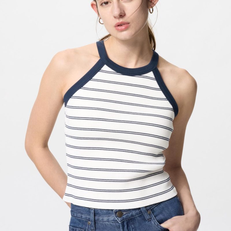 Топ-бюстгальтер без рукавов с бретелькой на шее (в полоску)