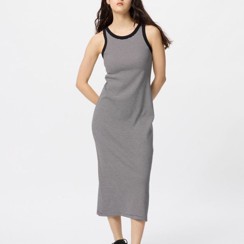 Платье с бюстгальтером в рубчик (без рукавов, в полоску)