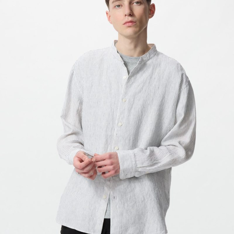 Рубашка из 100% высококачественного льна (воротник-стойка, полоска)