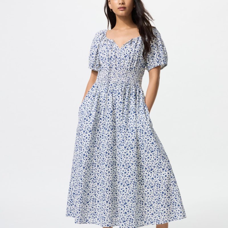 Платье с объемным рукавом (короткий рукав, принт)