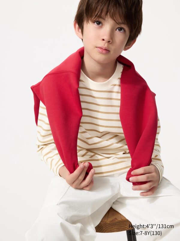 Хлопковая футболка AIRism с круглым вырезом горловины (в полоску, с длинным рукавом)