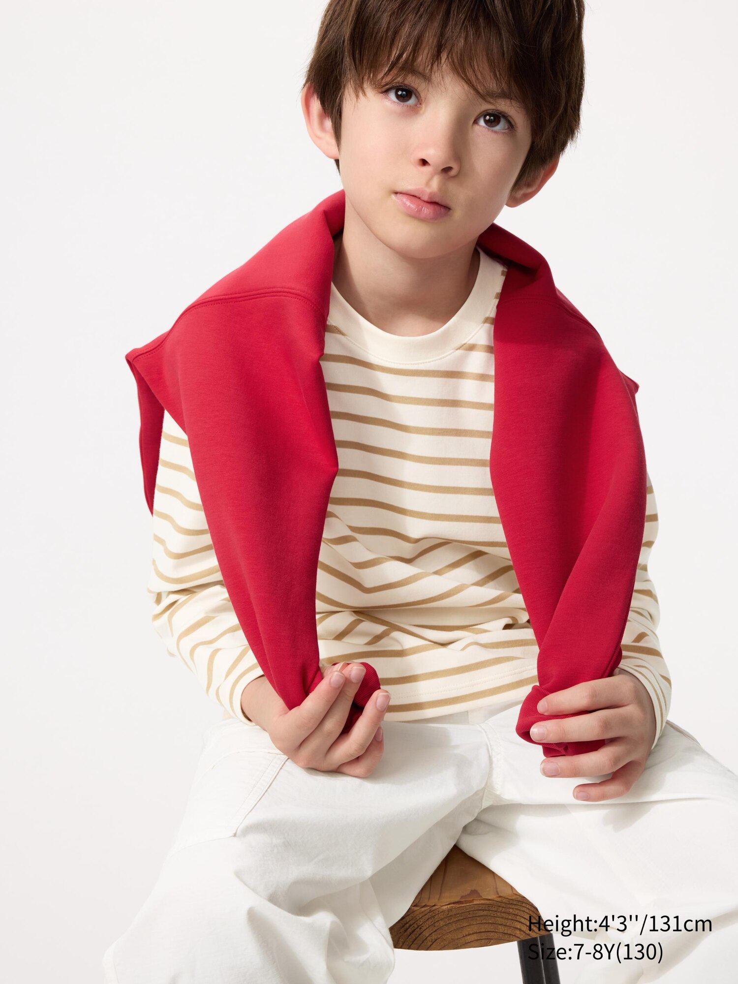 Хлопковая футболка AIRism с круглым вырезом горловины (в полоску, с длинным рукавом)