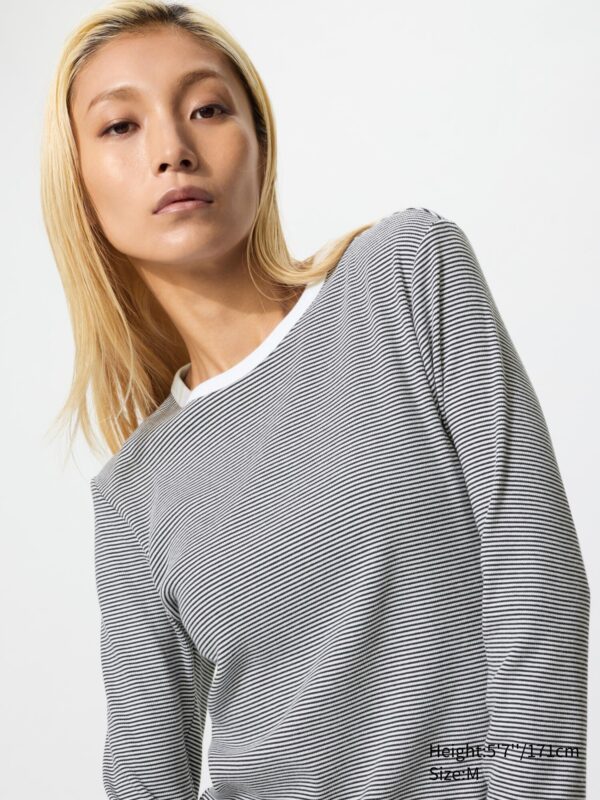 Мягкая футболка в рубчик (с длинным рукавом, в полоску)