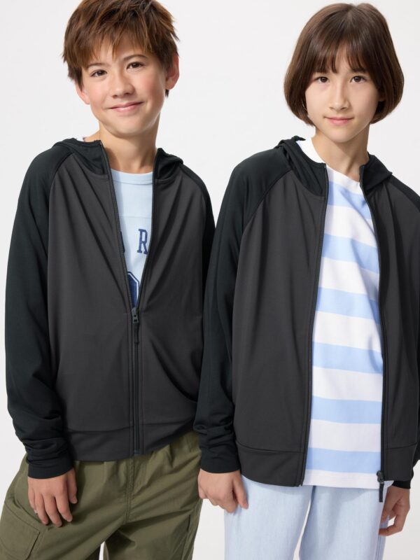 Толстовка с капюшоном на молнии AIRism с защитой от ультрафиолета (цветной блок)