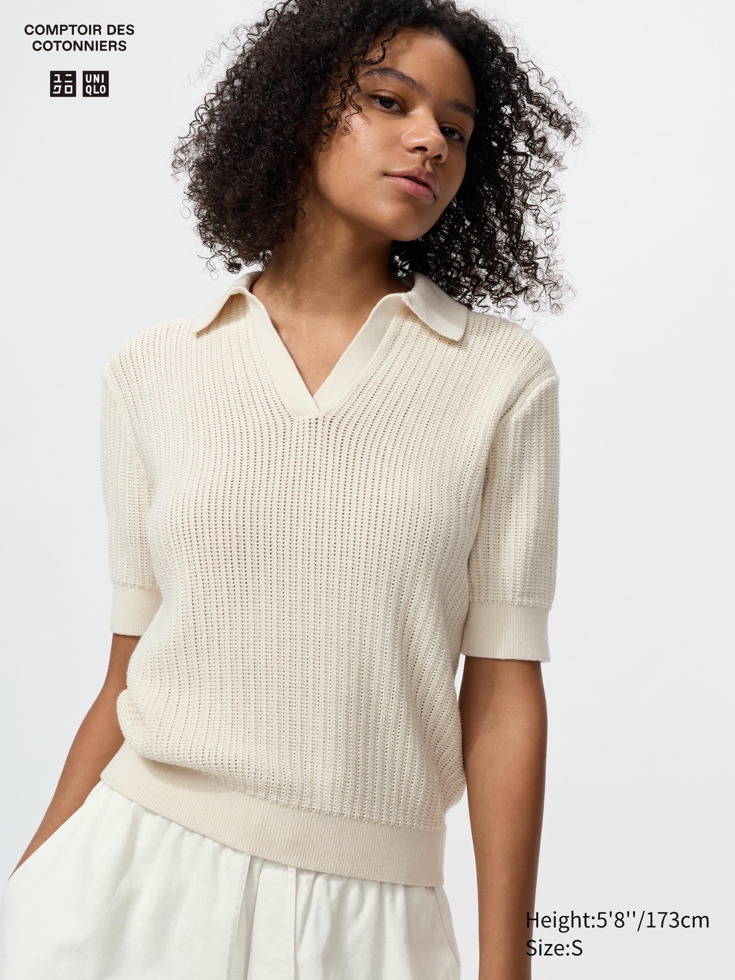 Cotton Pointelle Skipper Polo Jumper (Short Sleeve)