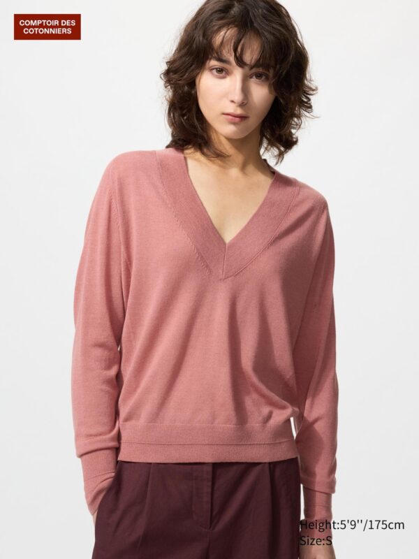 Джемпер из мериносового шелка с V-образным вырезом