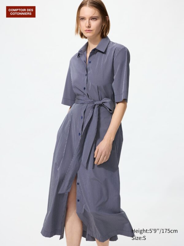 Cotton Blend Long Dress (Striped)