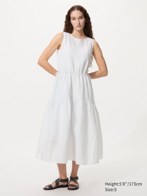 Многослойное платье из льняной смеси (без рукавов, в полоску)