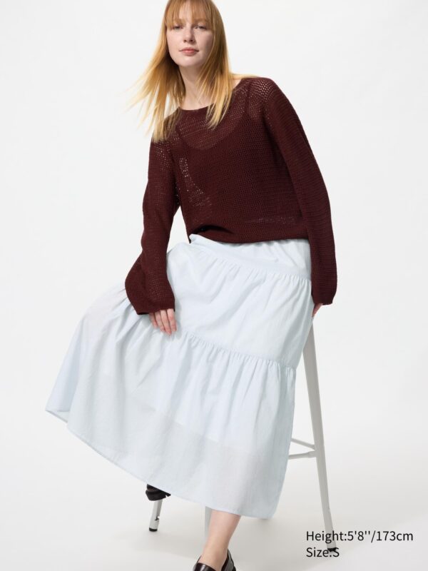 Многоярусная юбка макси (в полоску, удлиненная)