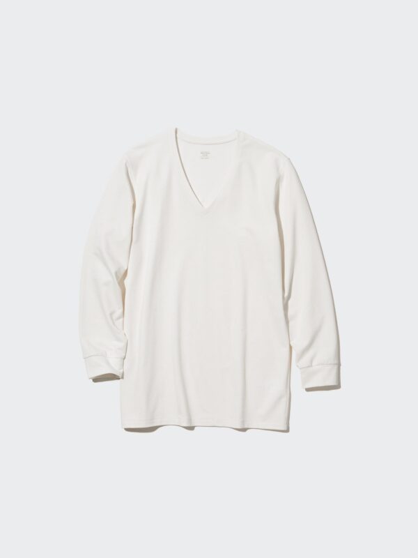 Ультратеплая хлопковая футболка Heattech с V-образным вырезом и рукавом длиной 9 см