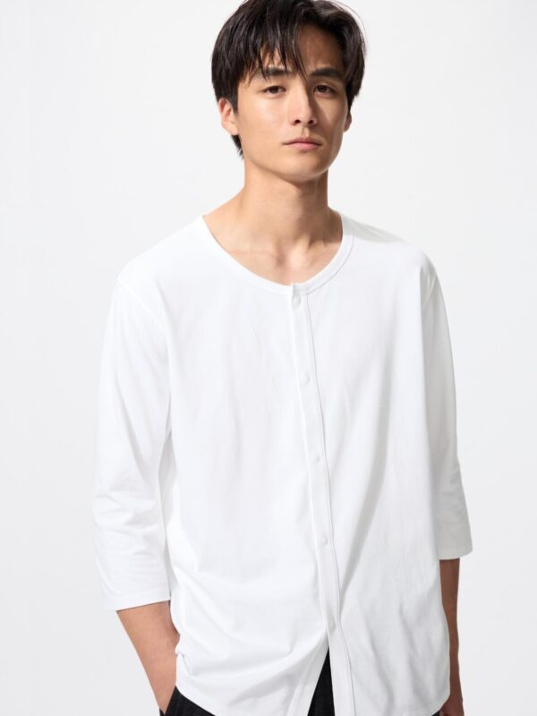 Футболка с круглым вырезом и перфорацией Airism спереди /рукав 8 мин