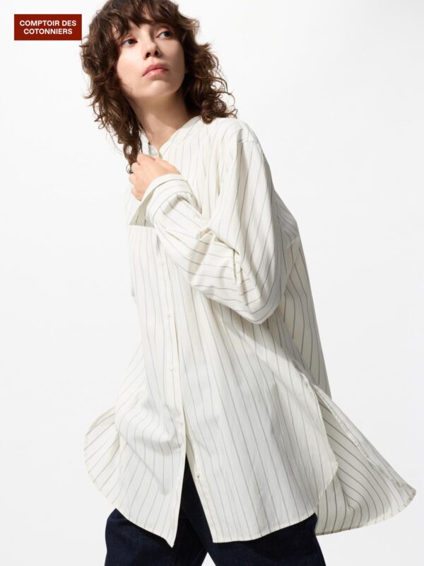 Рубашка с воротником-стойкой из смесового хлопка