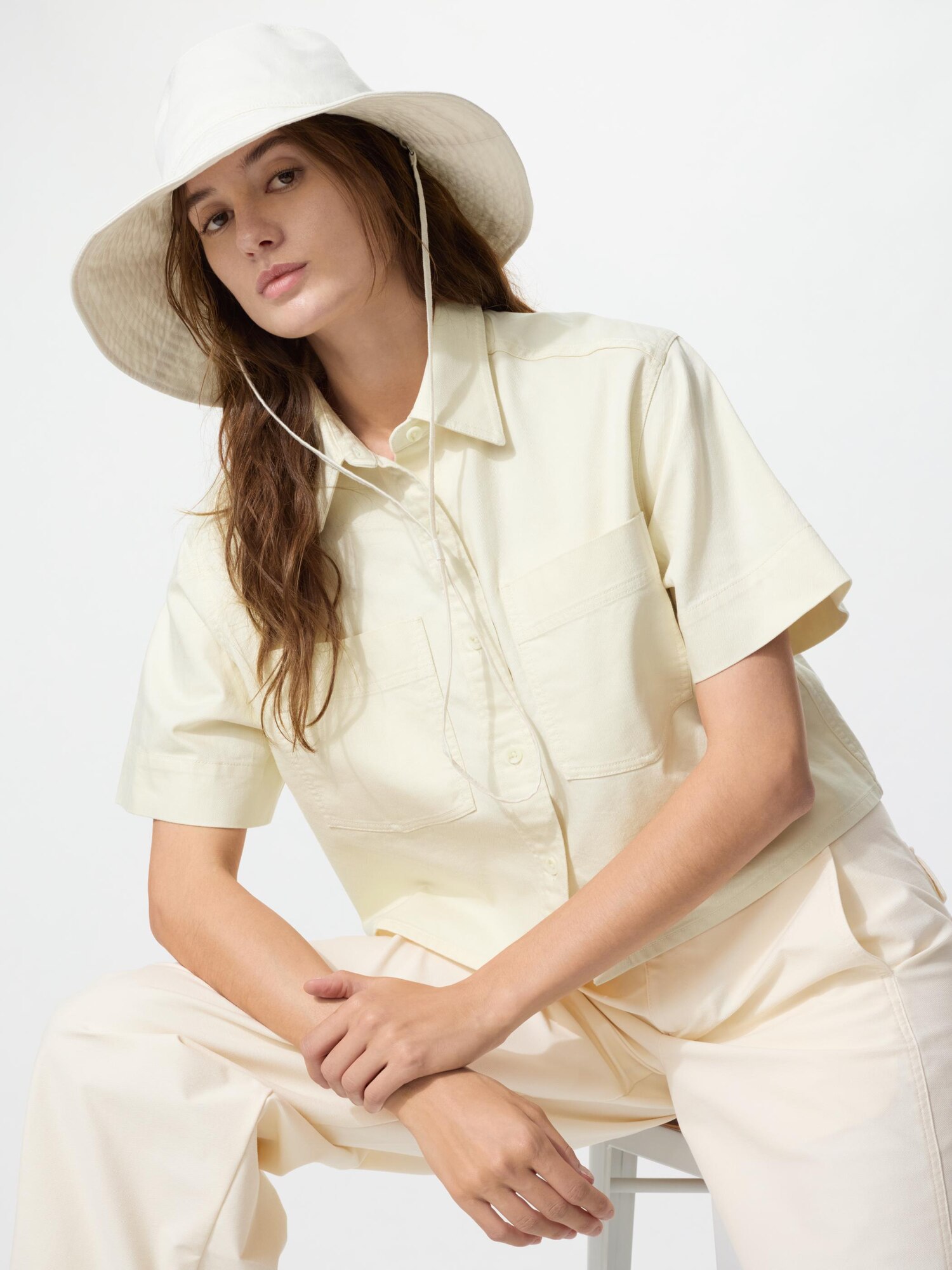 Шляпа с широкими полями из хлопка и льна с защитой от UV