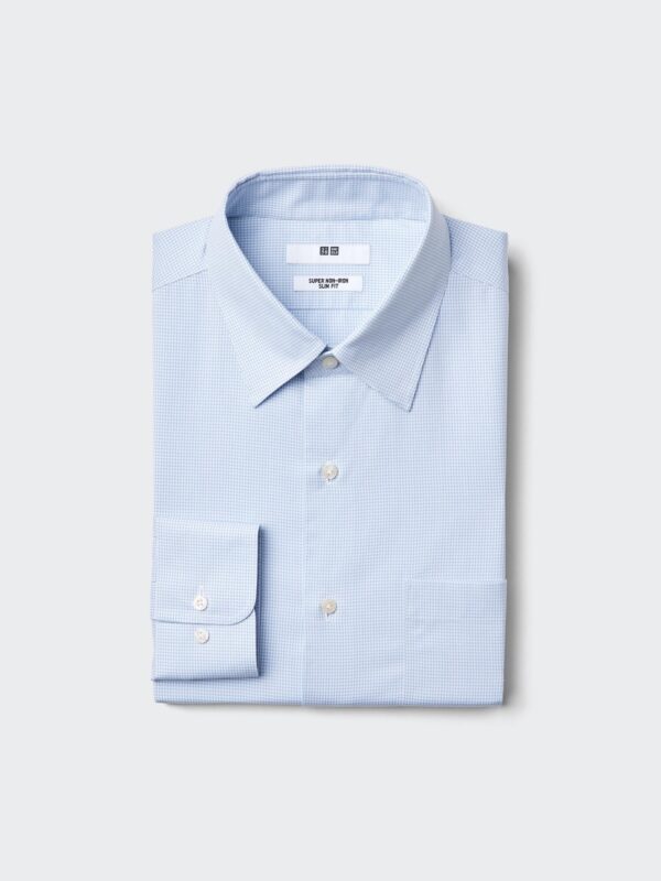 Тонкая рубашка Super Non-Iron с длинными рукавами / обычным воротником / в клетку