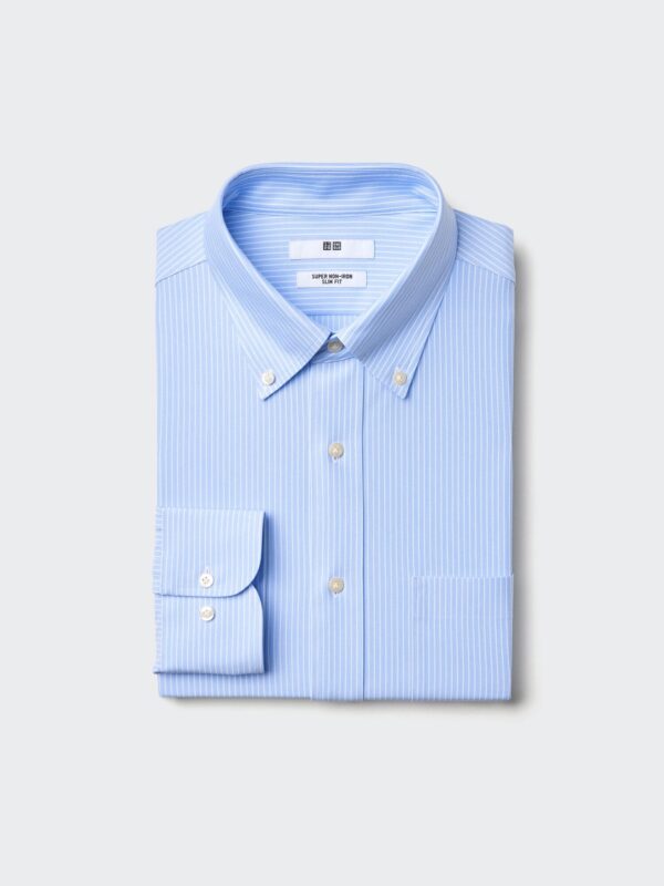 Тонкая рубашка из сверхпрочного трикотажа / на пуговицах / в полоску