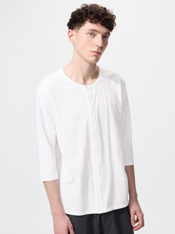 Футболка AIRism с круглым вырезом и передней застежкой, рукав 8/10