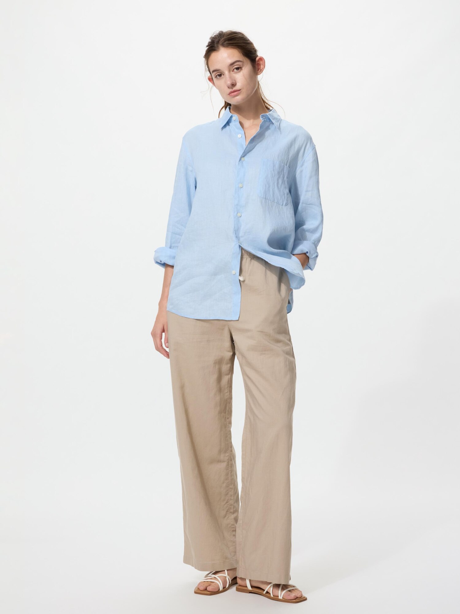 Легкие брюки из льняной смеси большой длины