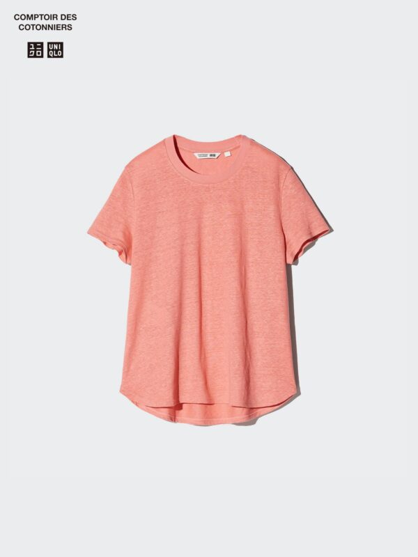 Льняная футболка с круглым вырезом и короткими рукавами