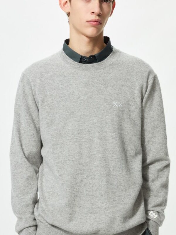 Зимний кашемировый свитер с круглым вырезом из коровьего меха