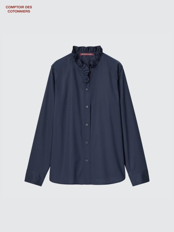 Рубашка из хлопкового микса с оборками, длинный рукав