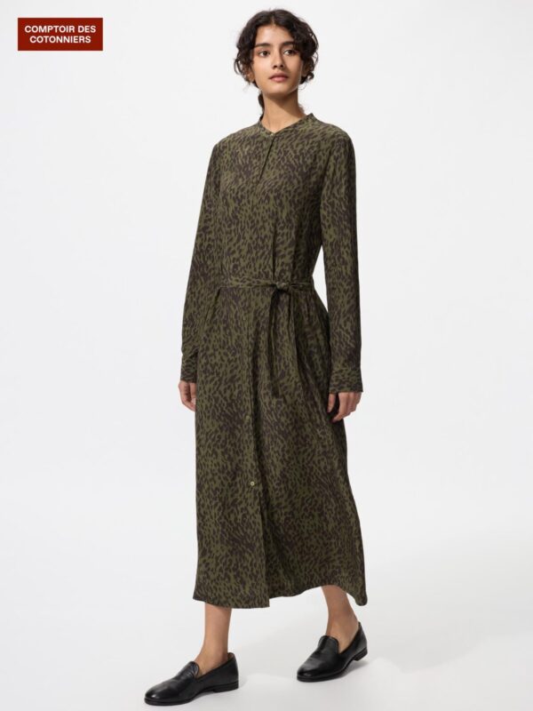 Длинное платье из вискозы с принтом и длинными рукавами