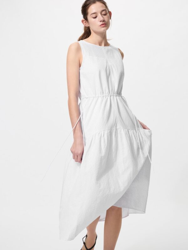 Платье ярусное из льняного бленда, без рукавов
