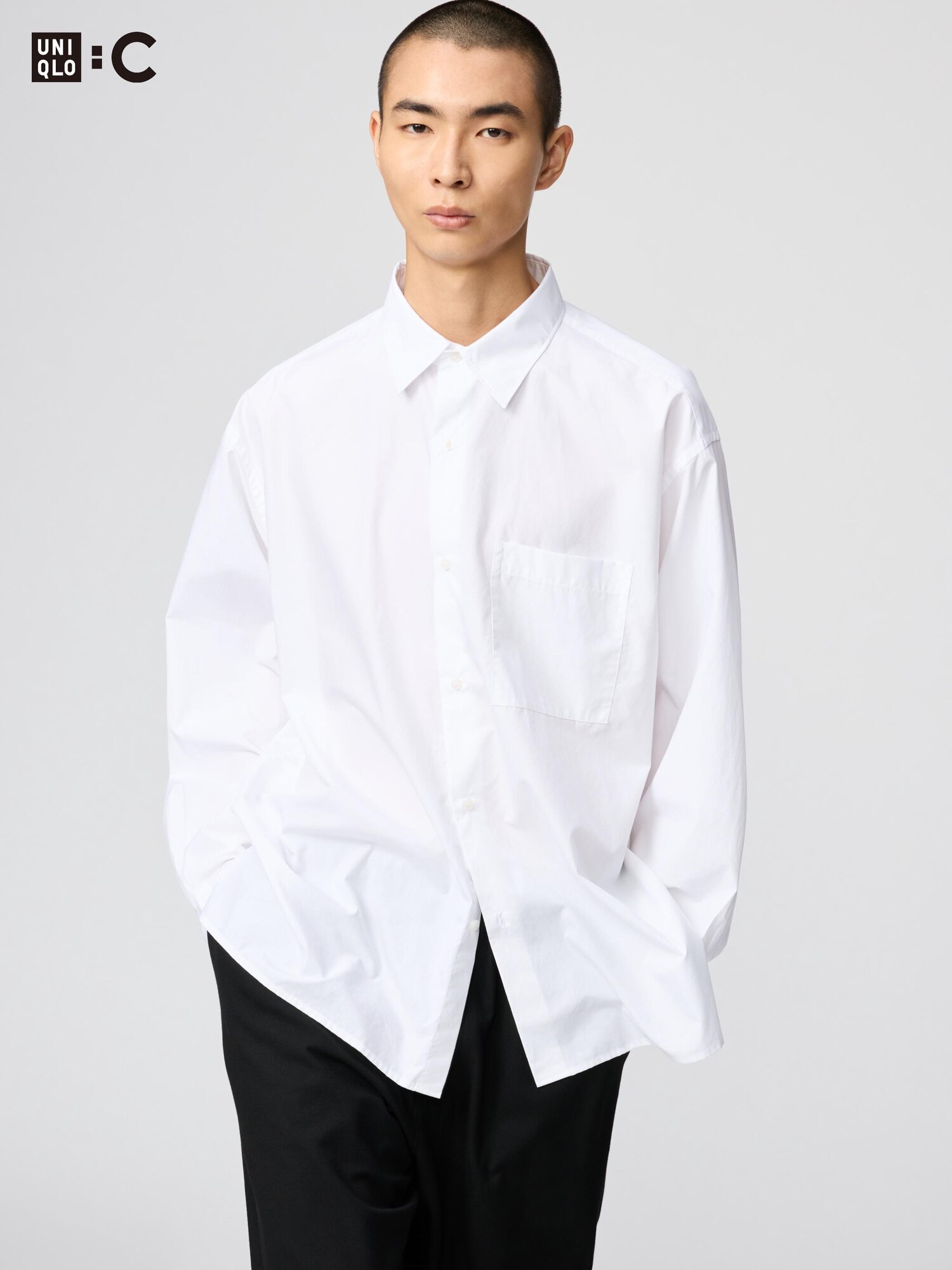 Широкая рубашка oversize из грубой ткани (с длинными рукавами)