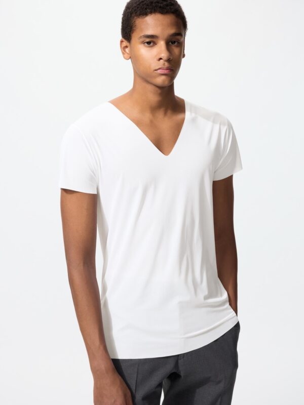 Футболка с V-образным вырезом из сетчатого материала AIRism (короткий рукав)