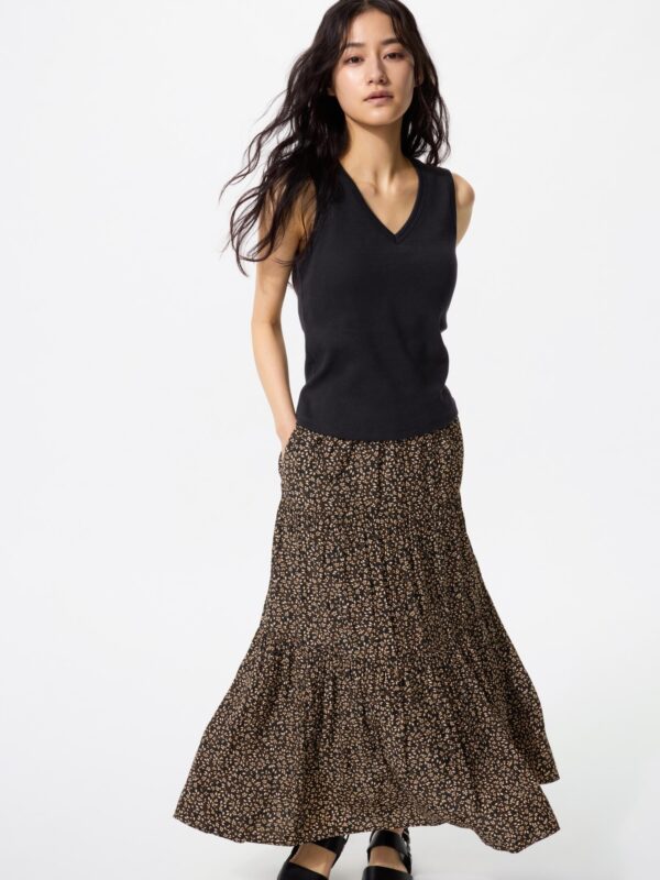 Макси-юбка с разрезами (принт, длина 80–84 см, короткая модель)