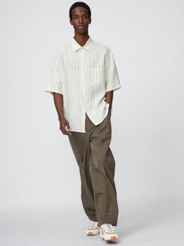 Премиум-рубашка оверсайз из льна (с коротким рукавом) в полоску