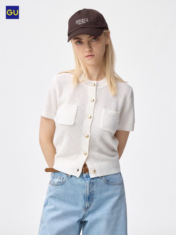 Вязаный кардиган GU с металлическими пуговицами (короткий рукав)