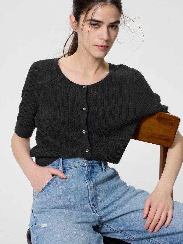 Свободный кардиган с круглым вырезом (короткий рукав)