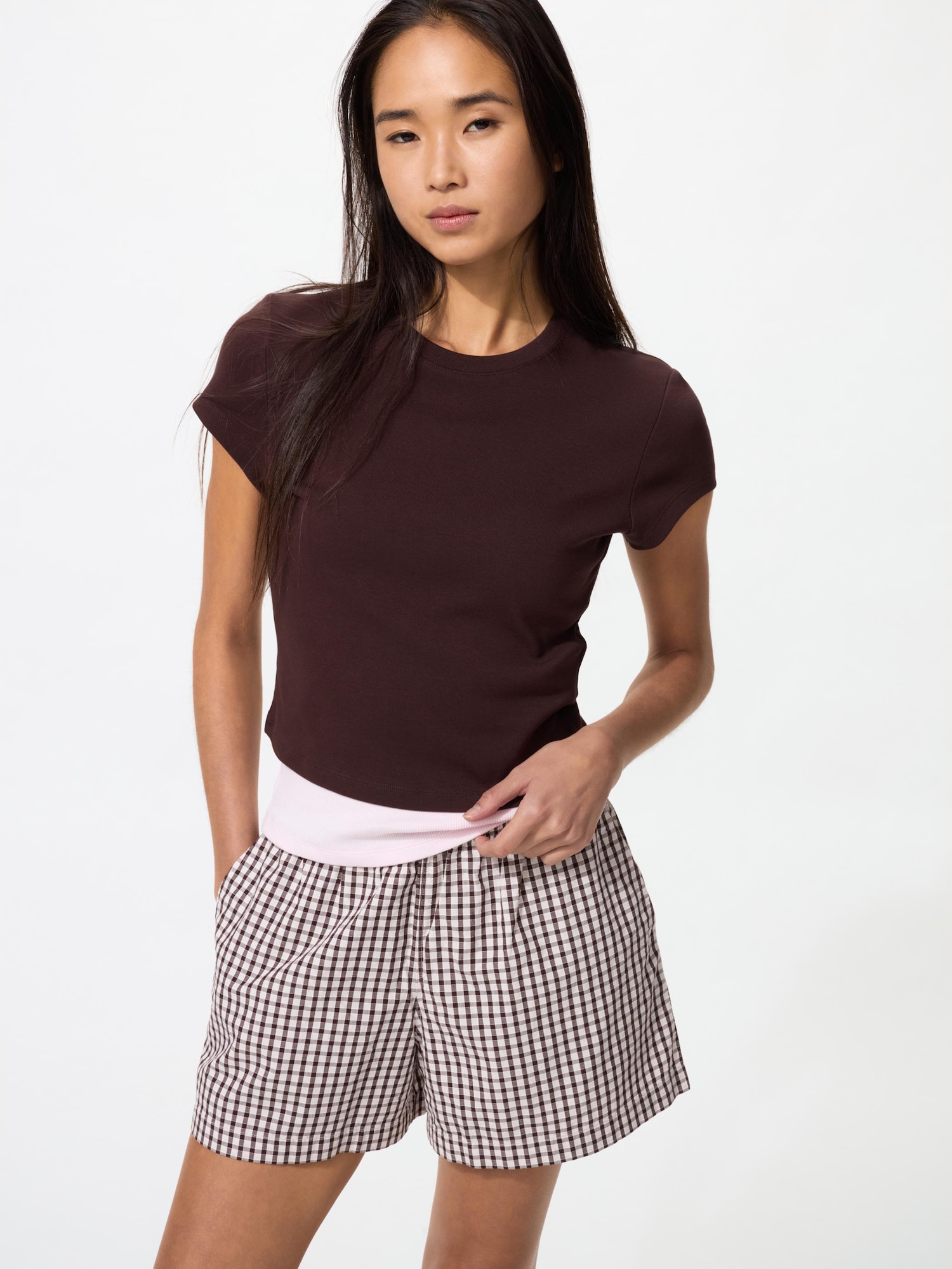 Хлопковые брюки чинос короткие (в клетку)